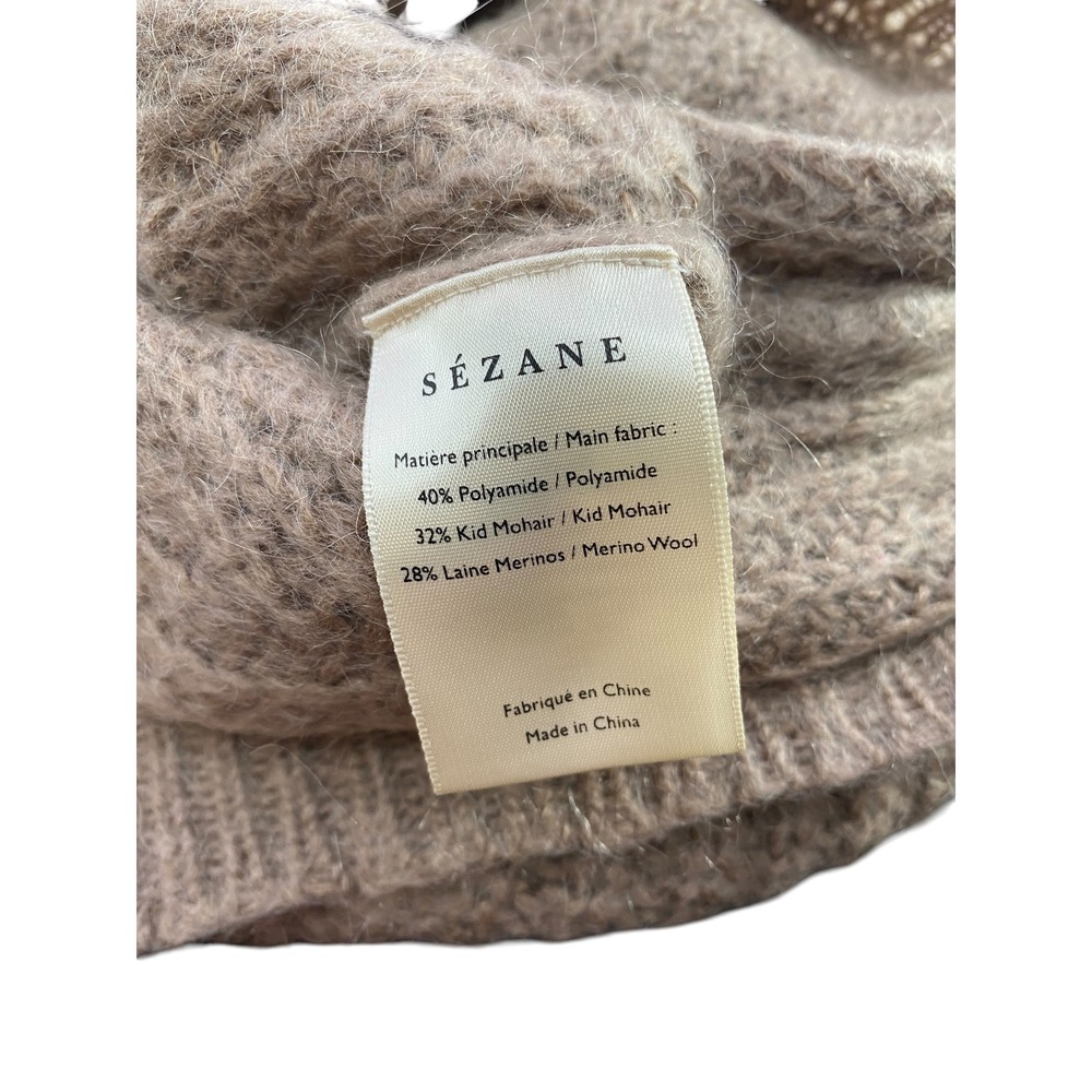 Sezane Gisele Sweater Small Camel Brown Kid Mohair Merino Wool Knit Chevron Rib - Picture 7 of 9
